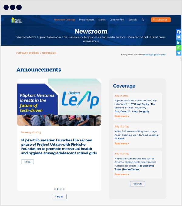 Flipkart Stories Newsroom Page
