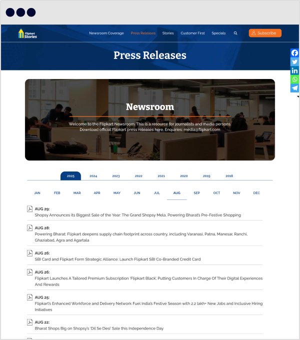 Flipkart Stories Press Releases Page